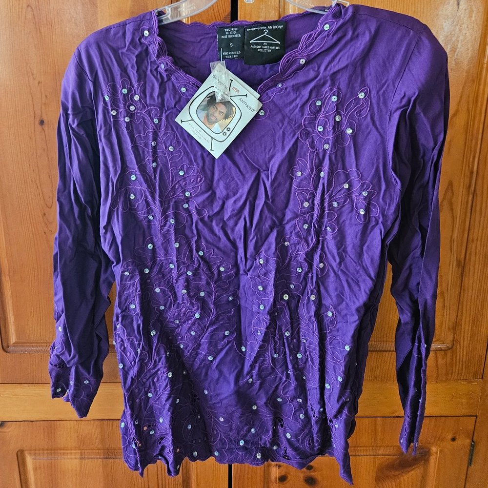 Purple Embroidered Sequined Top